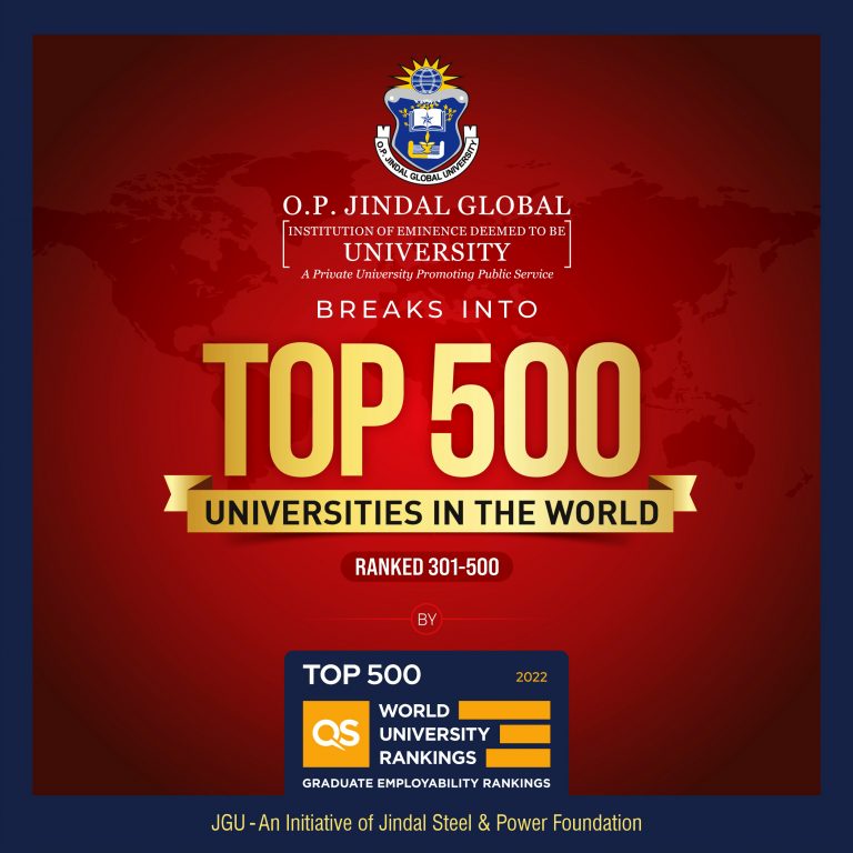 O.P. Jindal Global University Breaks into the World’s TOP 500 Universities in the QS Graduate Employability Rankings 2022