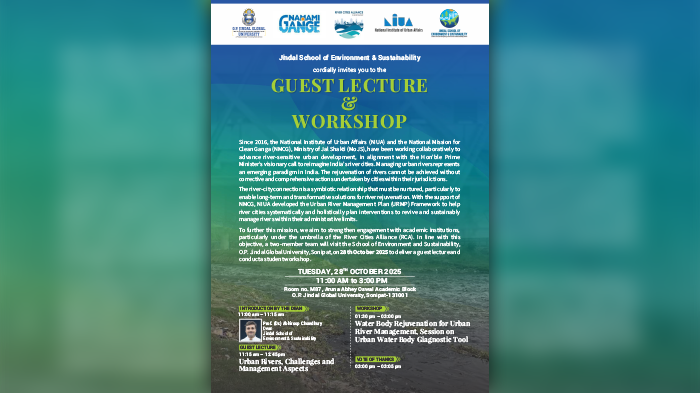 Workshop and guest lecture in collaboration with National Institute of Urban Affairs (NIUA) and the National Mission for Clean Ganga (NMCG), and Ministry of Jal Shakti (MoJS)