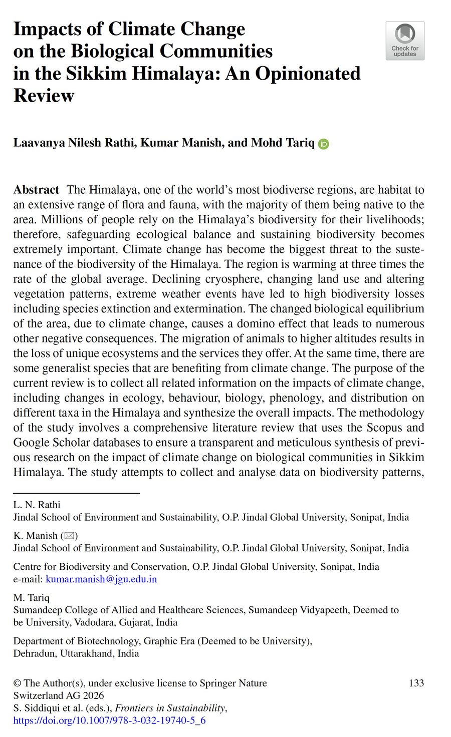 Cover: Impacts of Climate Change on the Biological Communities in the Sikkim Himalaya
