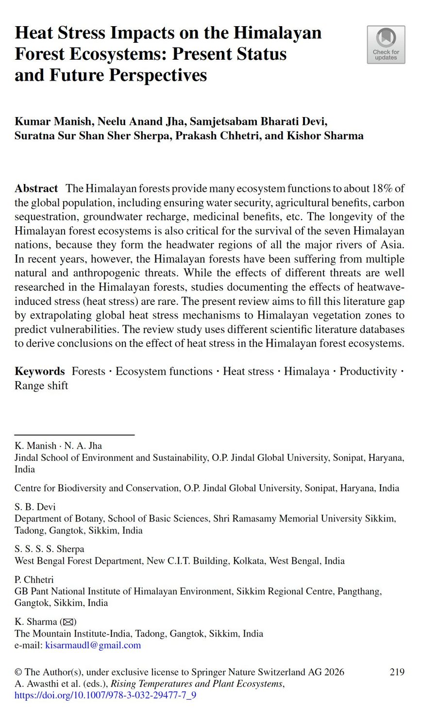 Cover: Heat Stress Impacts on the Himalayan Forest Ecosystems