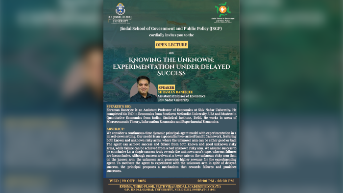 Open Lecture on "Knowing The Unknown: Experimentation Under Delayed Success" by Prof. Shraman Banerjee