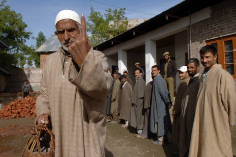 A_voter_coming_out_after_casting_his_vote_from_a_polling_booth_of_Budgam,_Srinagar_in_Jammu_&_Kashmir_during_the_4th_Phase_of_General_Election-2009_on_May_07,_2009