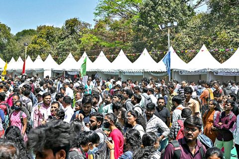 Job seekers gather to attend a walk-in-interview during a State-level job fair organised by Karnataka in Bengaluru on February 26. | Photo Credit: AFP