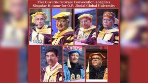 The Tribune coverage dated 01 Aug 2025 : Five Governors Grace Convocation 2025 in a Singular Honour for O.P. Jindal Global University